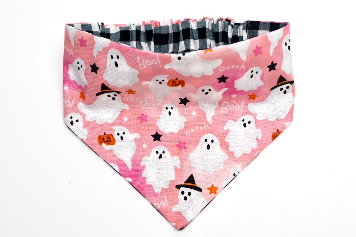 Cute ghosts on pink background – Reversible Pet Bandana
