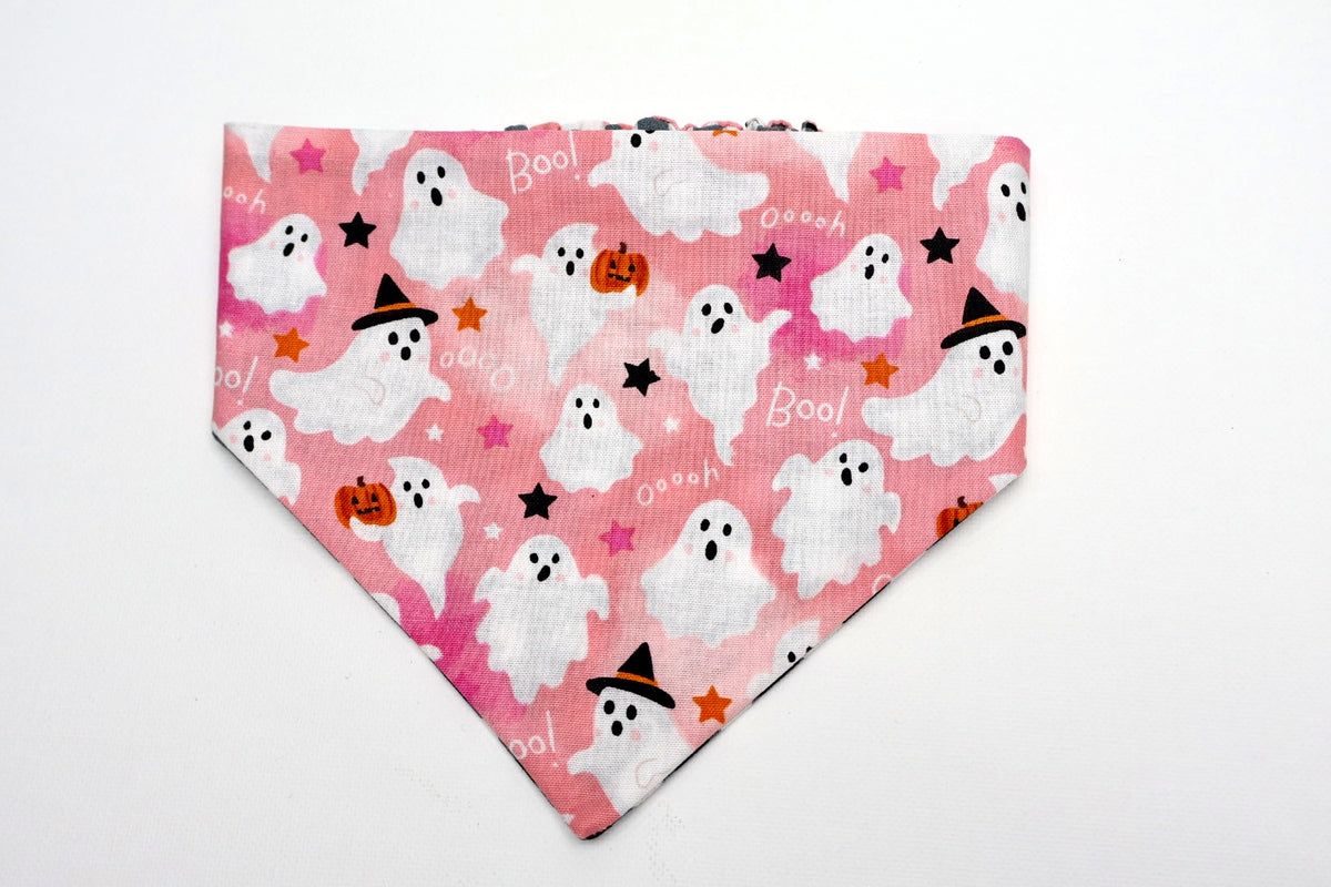 Cute ghosts on pink background – Reversible Pet Bandana