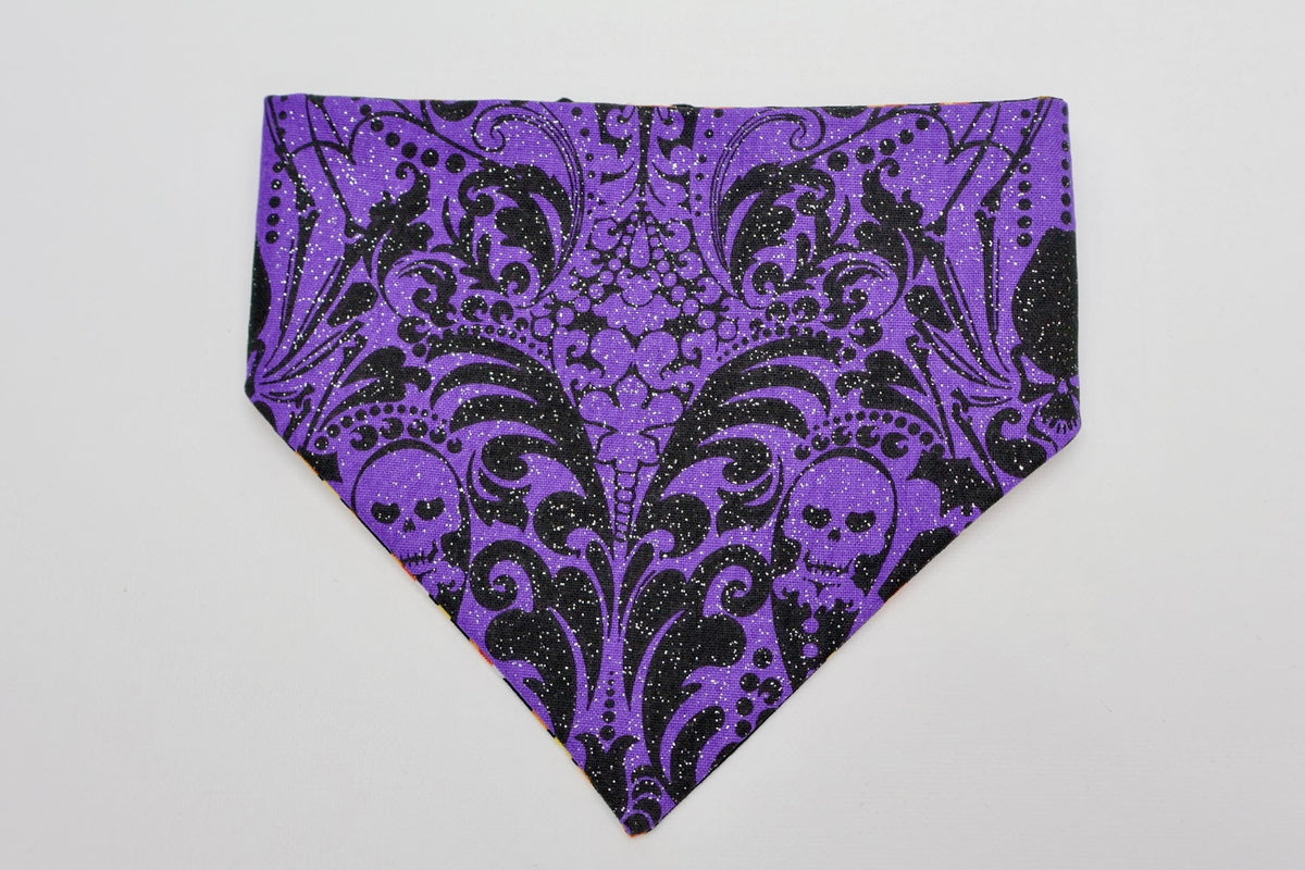 Purple & Black Sparkle Skulls – Reversible Dog Bandana