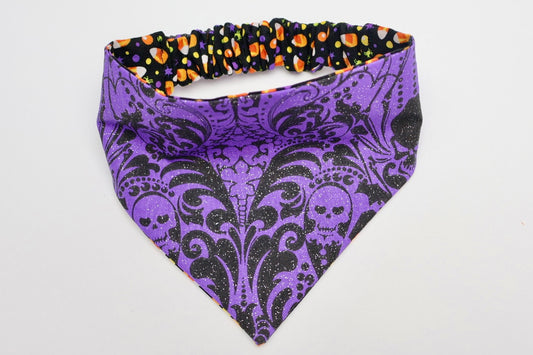 Purple & Black Sparkle Skulls – Reversible Dog Bandana