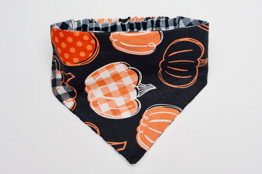 Orange Pumpkins on Black – Reversible Pet Bandana