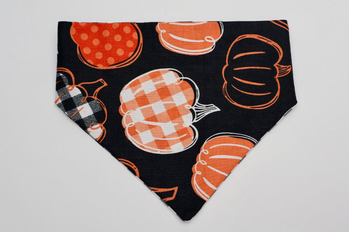 Orange Pumpkins on Black – Reversible Pet Bandana